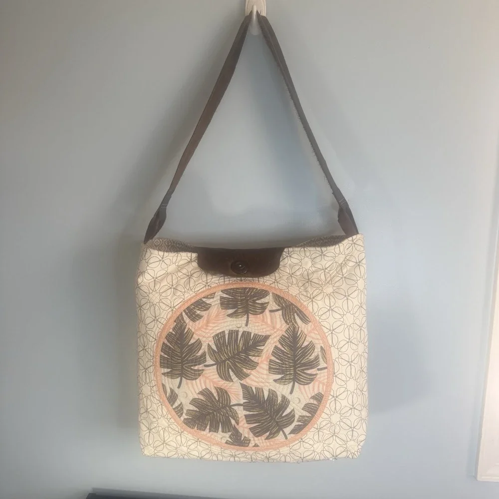 Large Canvas Tote Bag With Leather Straps Shopping  Beach Overnight Button Close